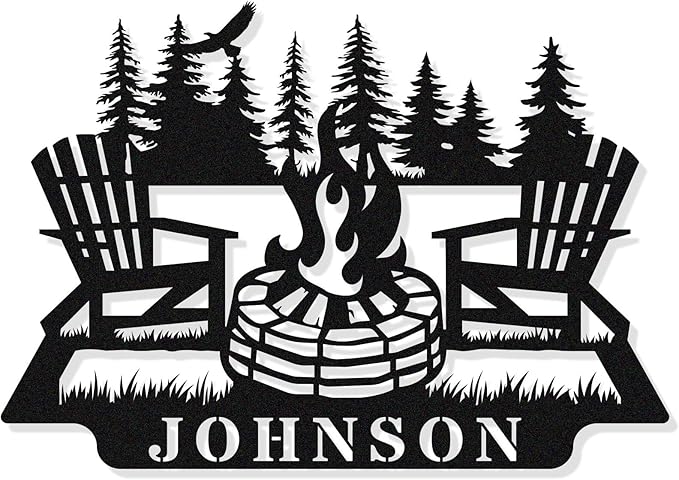 Personalized Campfire Name Metal Signs, Camper Decor, Custom Family Name Sign by HYTSIGN