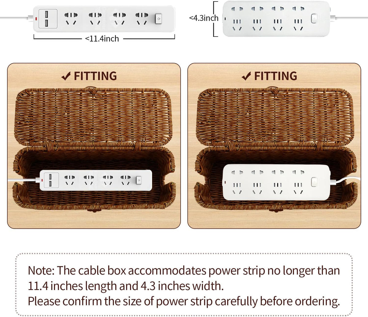 Cable Management Box, Desk Handwoven Rattan Cord Hider Cable Organizer Box Wi...