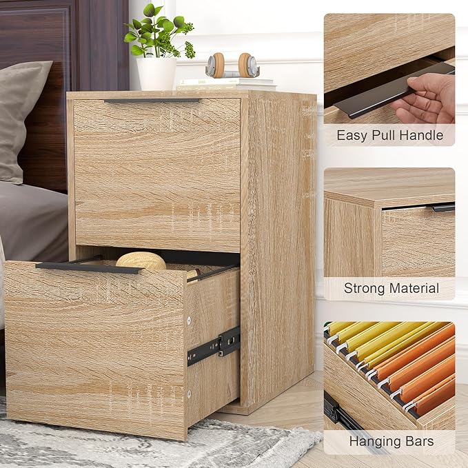 FATIGOS Wood File Cabinet 2 Drawer Filing Cabinets - Image 6