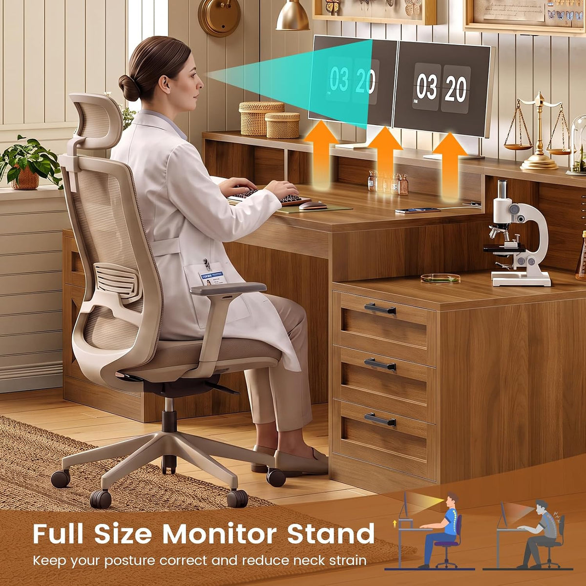 SEDETA 63" Farmhouse Computer Desk with 5 Drawers, Brown