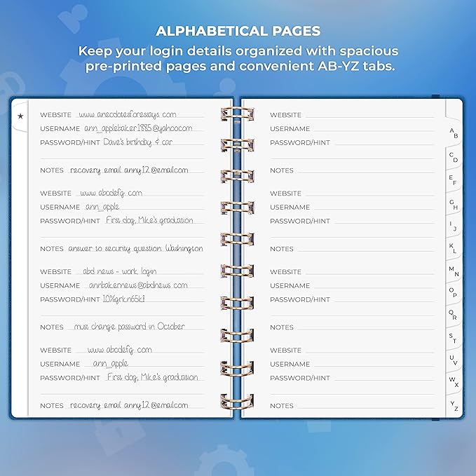 Clever Fox Password Book Spiral – Mini Internet Address & Password Organizer - Image 3