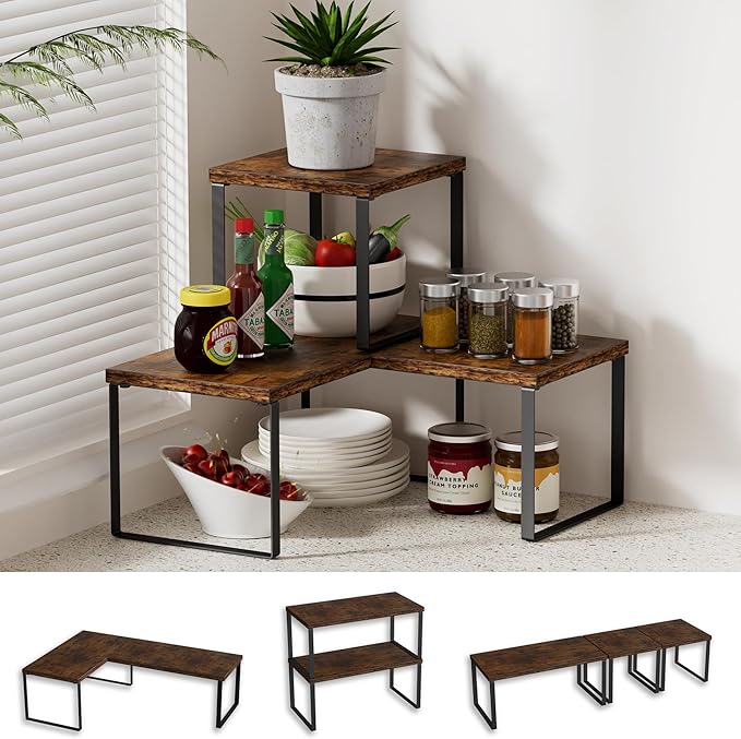 Golener Countertop Organizer Corner Shelf, 2 Tier Adjustable Stackable Corner by Golener