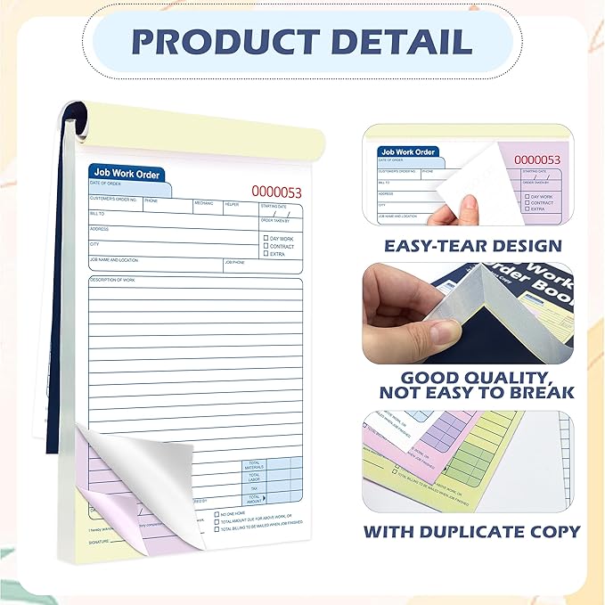 50 Sets Job Work Order Form Book 3 Part Carbonless Work Order Invoice Book 5.5 - Image 3