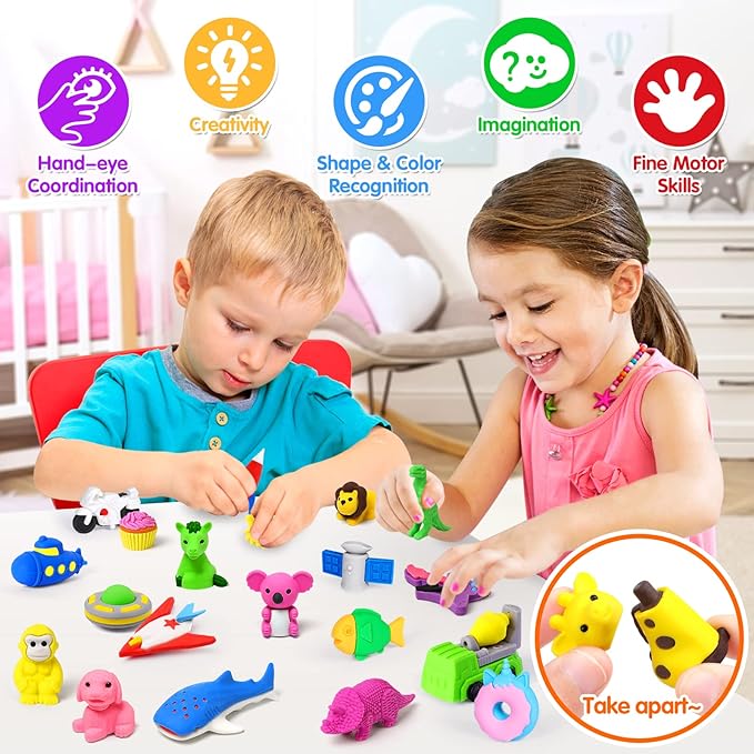 70 Pack Animal Erasers for Kids Bulk Desk Pets Classroom Prizes Treasure Box - Image 5