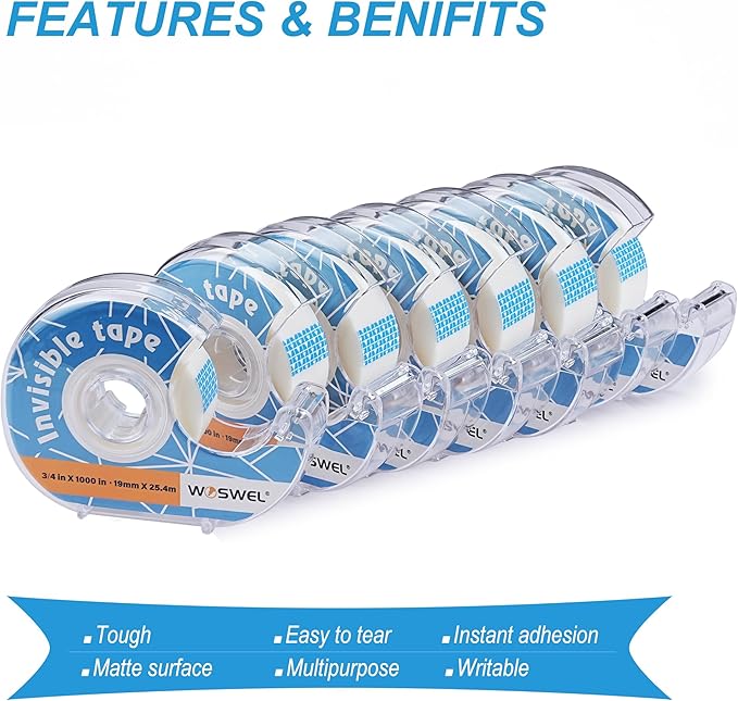WOSWEL Tape Refills with Dispenser, 24 Roll Invisible Tapes, 3/4 Inch X 1000 in - Image 3