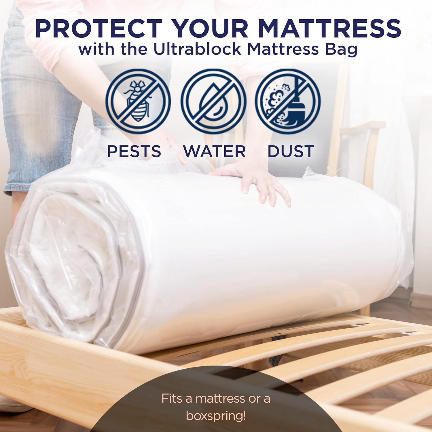 Ultrablock Mattress Bags for Moving or Storage – 6 Mil Plastic Cover, Tear and Puncture Resistant, Non-Slip Grip, Extra Thick Queen Size Bag