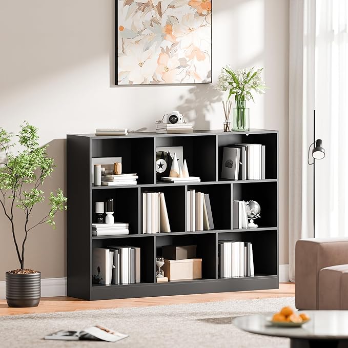 Cozy Castle Black Bookshelf, 3-Tier Open Shelf Bookcase, 10 Cube Storage - Image 5