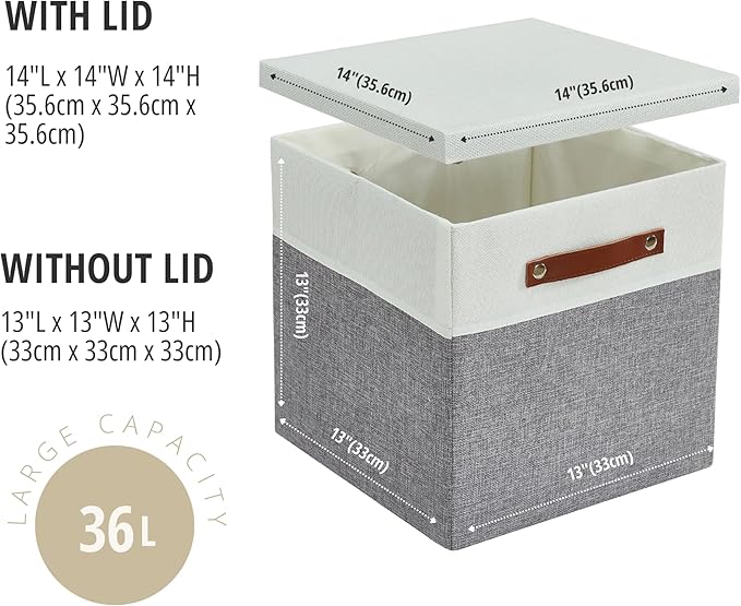 DECOMOMO Storage Basket with Lid, Storage Cubes with Handles, Fabric Box with - Image 7