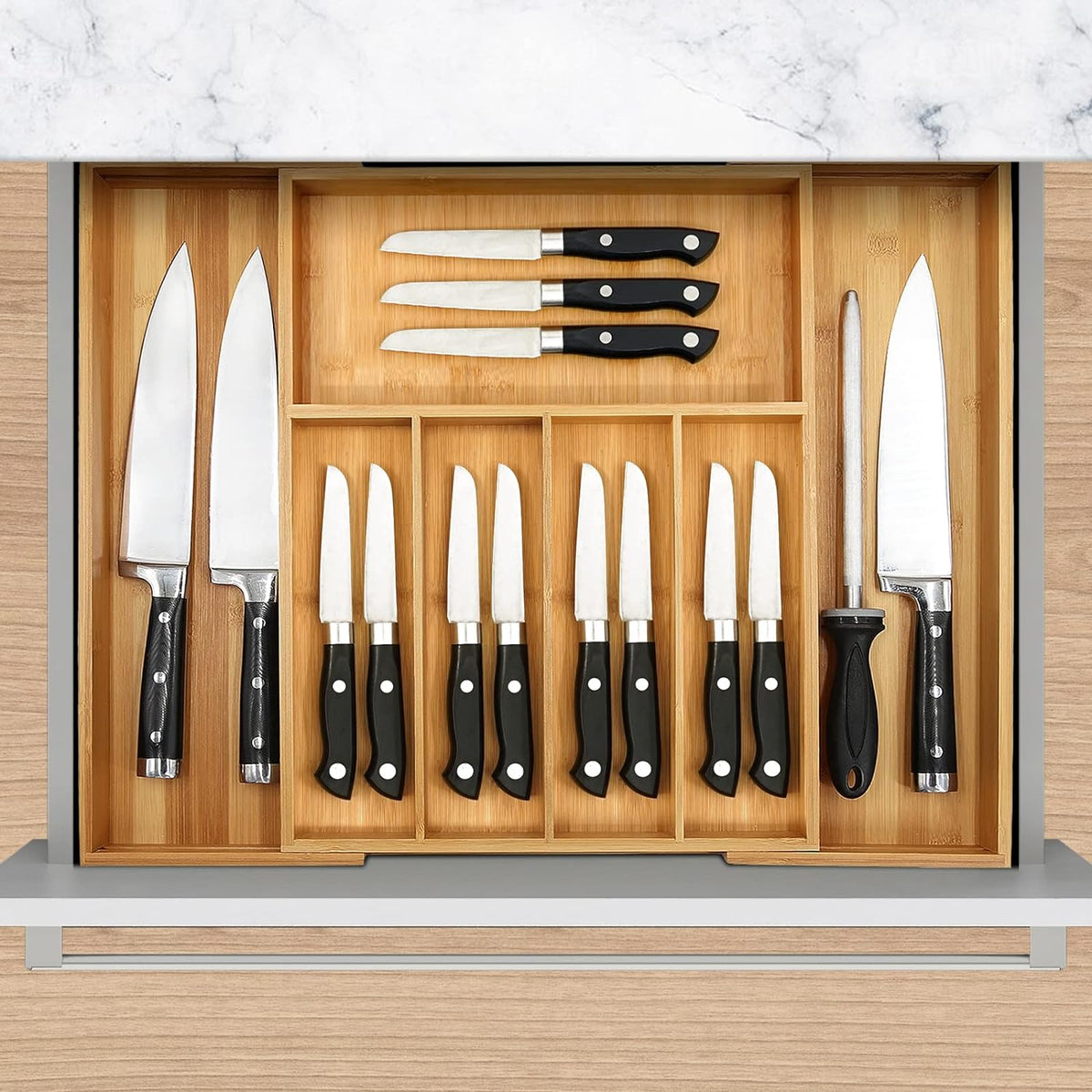 VaeFae Bamboo Drawer Organizer, Large, Natural
