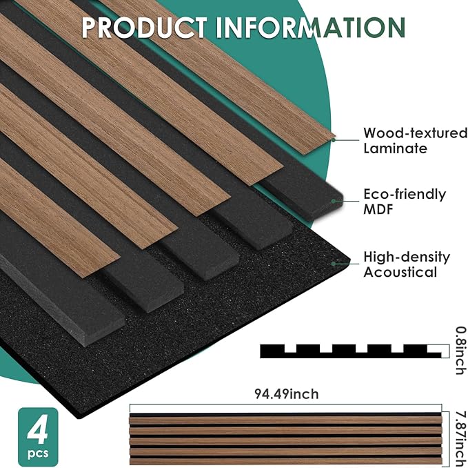 VallisCo 4-Piece Wood Slat Acoustic Panels - Image 2