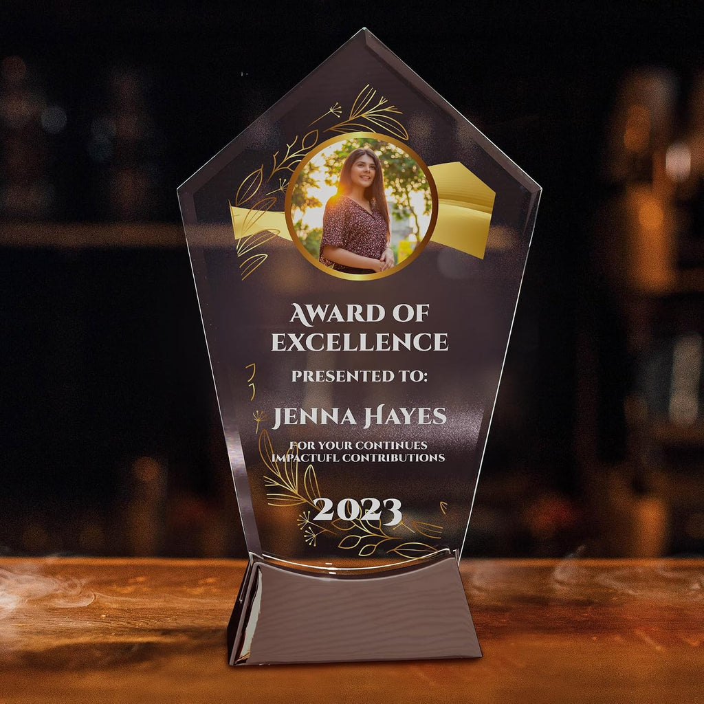 9 1/4" Personalized Award Glass Plaque, Personalized as Awards and Trophies, Glass Awards Plaques as Retirement and Employee of the Month Plaque, Appreciation and Leadership Gifts Designs (Design 6)