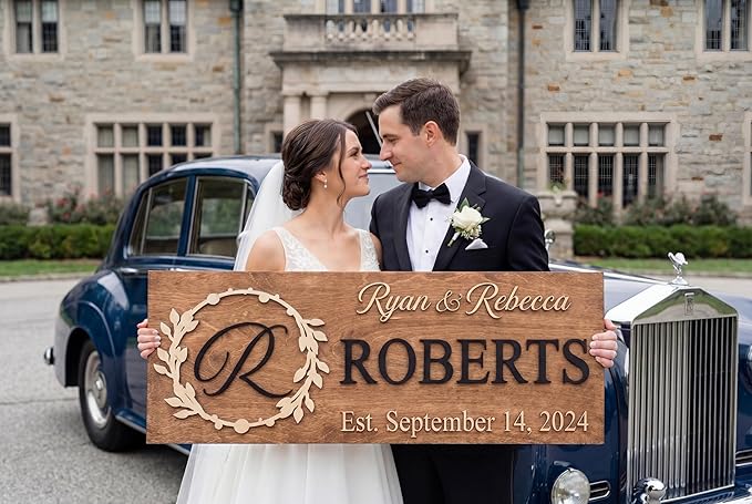 Custom Family Name Sign | Personalized Wooden Wedding Gift | Rustic Last Name - Image 2