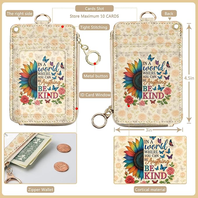 bolimoss Lanyard Wallet with Be Kind Sunflower Badge Holder, RFID ID Card - Image 2