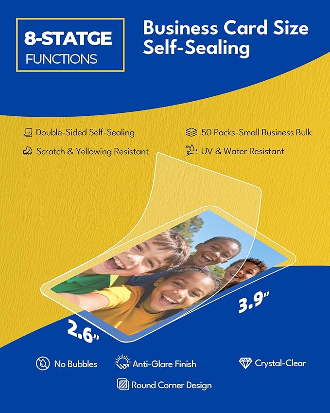 Uinkit 10Mil Self-Sealing Laminating Pouches Business Card Size, - Image 2