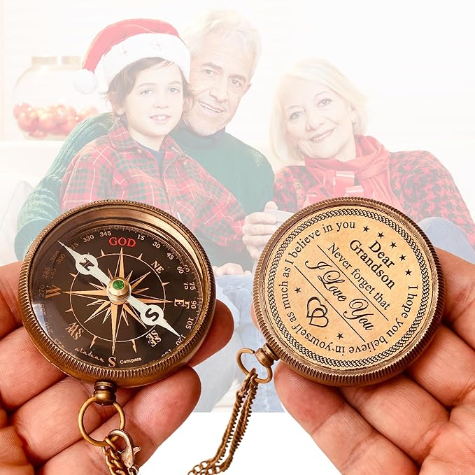 Gift for Grandson Brass Compass Engraved Quote | Memory Present to My Grandson - Image 3