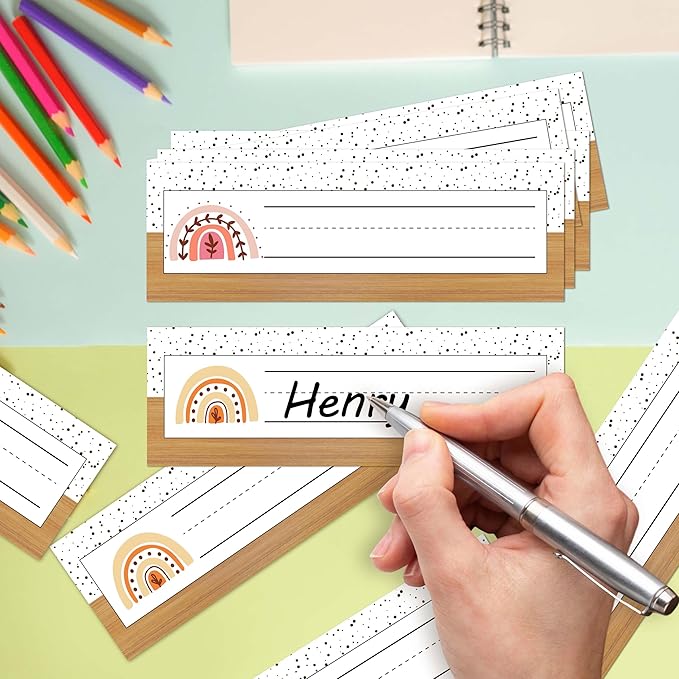 Name Tags for Classroom Cubbies, 30 Boho Rainbow Name Plates for Desks - Image 3