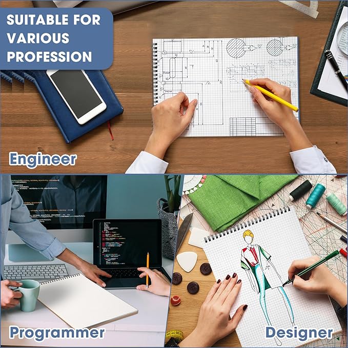 Engrowtic 2 Pack Top Spiral Graph Paper Notebooks 8.7 X11.4 Inch A4 Grid Paper - Image 4