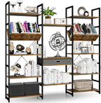 NUMENN Triple Wide 5 Tier Bookshelf, Adjustable Rustic Industrial Style Book by NUMENN