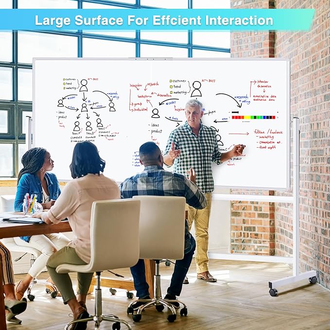 maxtek Rolling Whiteboard, 96x48 Large Double-Sided White Board Dry Erase on - Image 7
