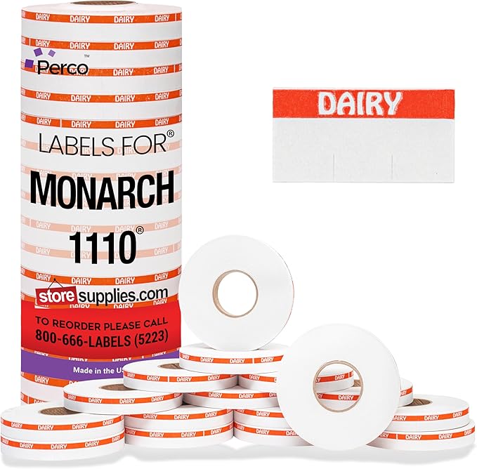 Perco Orange Reverse Print on White Dairy Labels to fit Monarch 1110 Price Gun by Perco