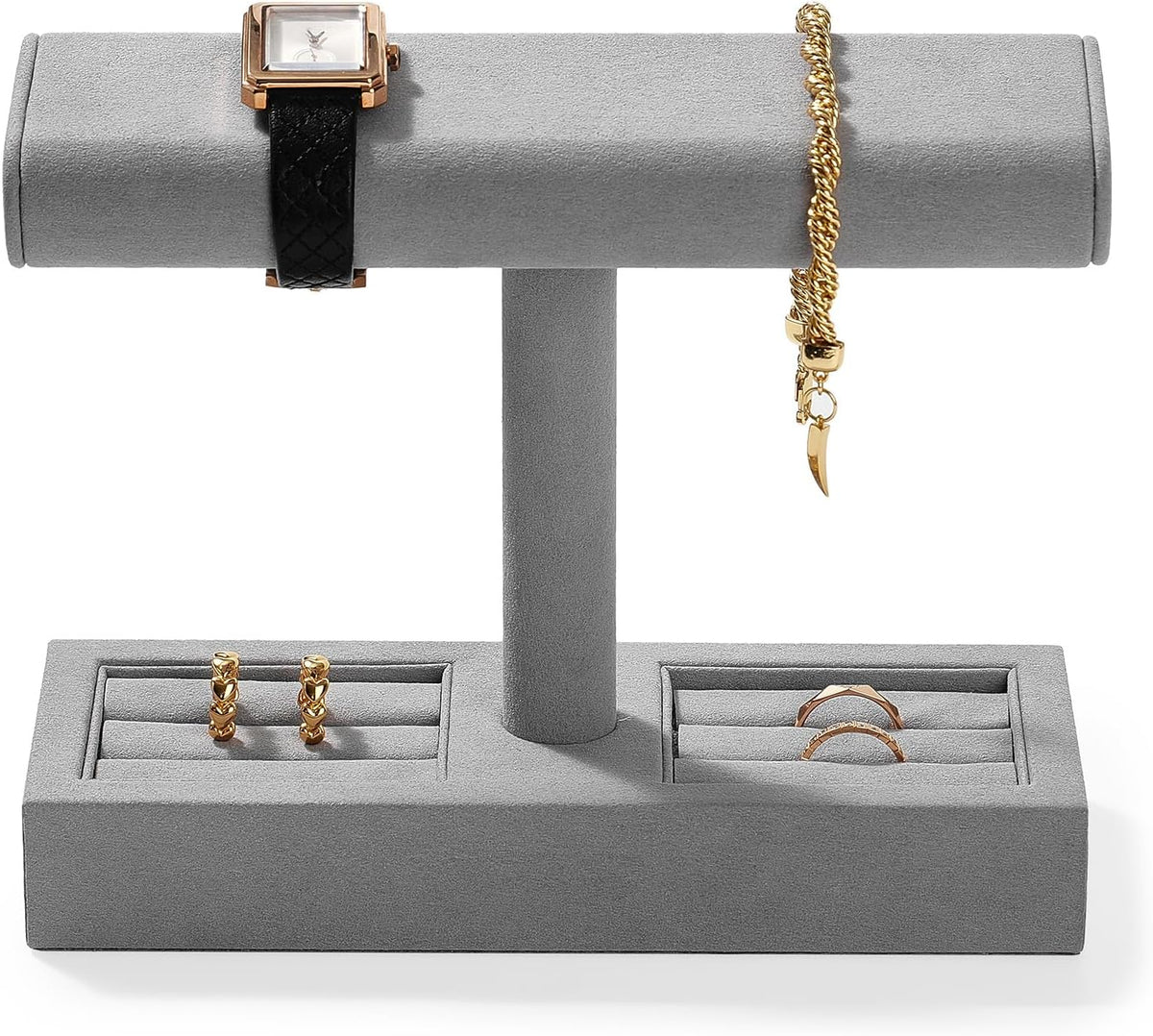 T-Bar Watch Stand, Microfiber Jewelry Organizer for Dresser Vanity
