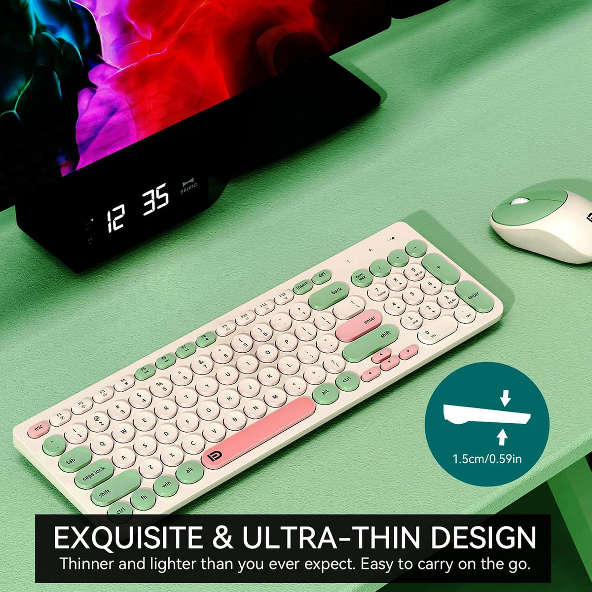 FD Wireless Keyboards and Mouse Combo - 2.4GHz USB Cordless, Cute Wireless Ke...