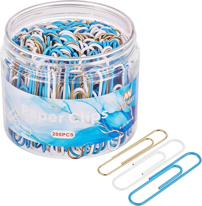NEEWAY 200pcs Large Blue Paper Clips, 2 Inch Jumbo Paper Clip, Ceative Colored by NEEWAY
