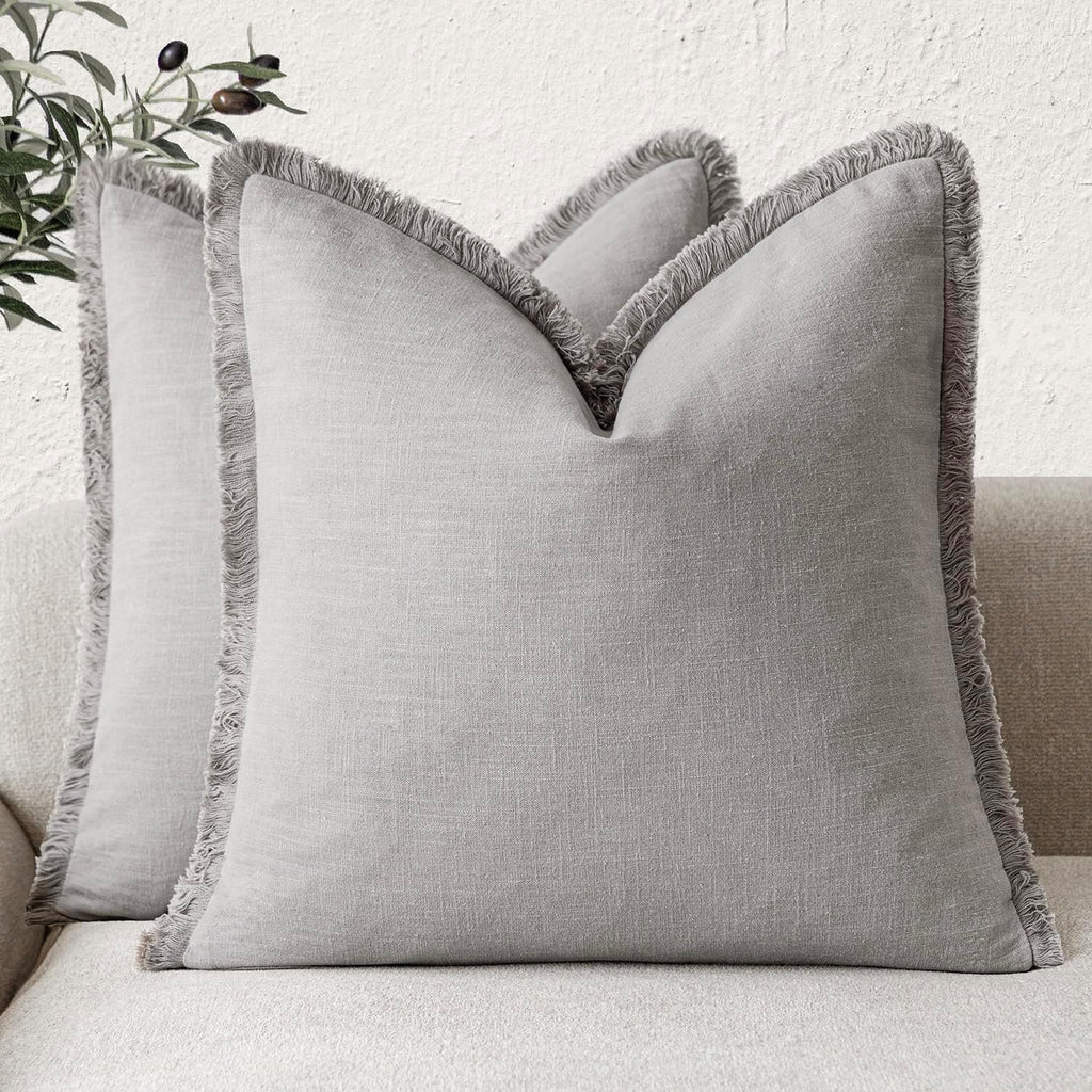 Foindtower Set of 2 Decorative Linen Fringe Throw Pillow Covers Cozy Boho