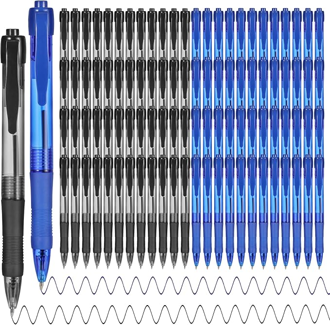 deegtran Pens Bulk, 100 Pack No Bleed Black & Blue Ink Click Pens by DEEGTRANPENS