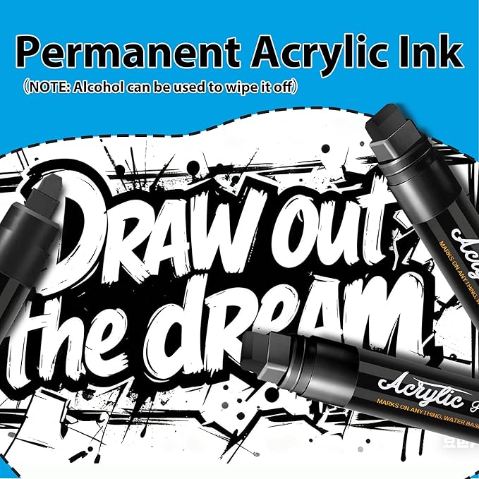 MEHVOR Acrylic Paint Markers, 5 Poster Markers Jumbo Black, 15mm Wide Tip - Image 5