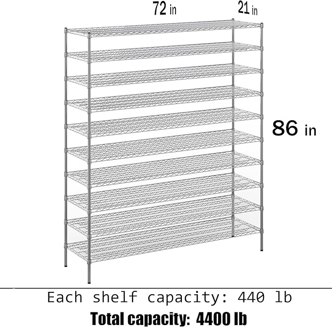 Regal Altair 21" Deep x 72" Wide x 86" Height Wire Shelving Kit | 10-Tier | NSF - Image 3
