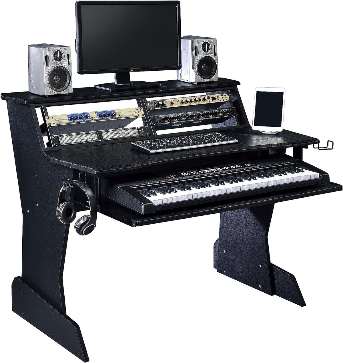 BE200 Series Music Studio Desk Workstation with 2 x 4U Rack (Black)