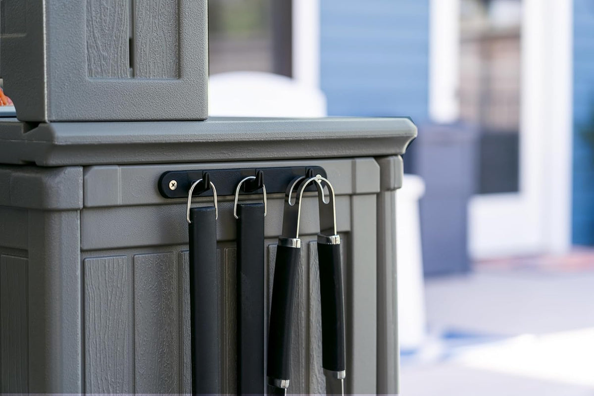 Suncast Patio Plastic Storage and Prep Station with Decorative Wicker Pattern...