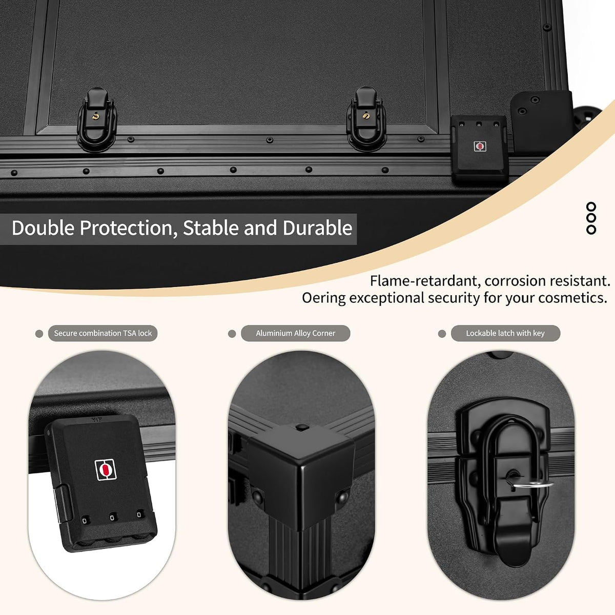 Portable Manicure Table 3 Drawers, Rolling Lockable Makeup Train Case with Bl...