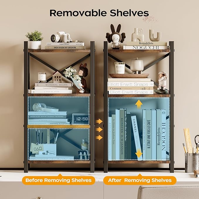 Desktop Bookshelf, 4-Tier Stackable Narrow Bookcase, Adjustable Industrial Desk - Image 5