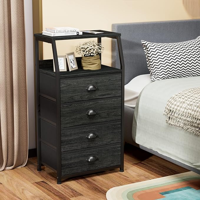 Furnulem Tall 4 Drawers Dresser, Vertical Storage Tower Black Dresser - Image 2