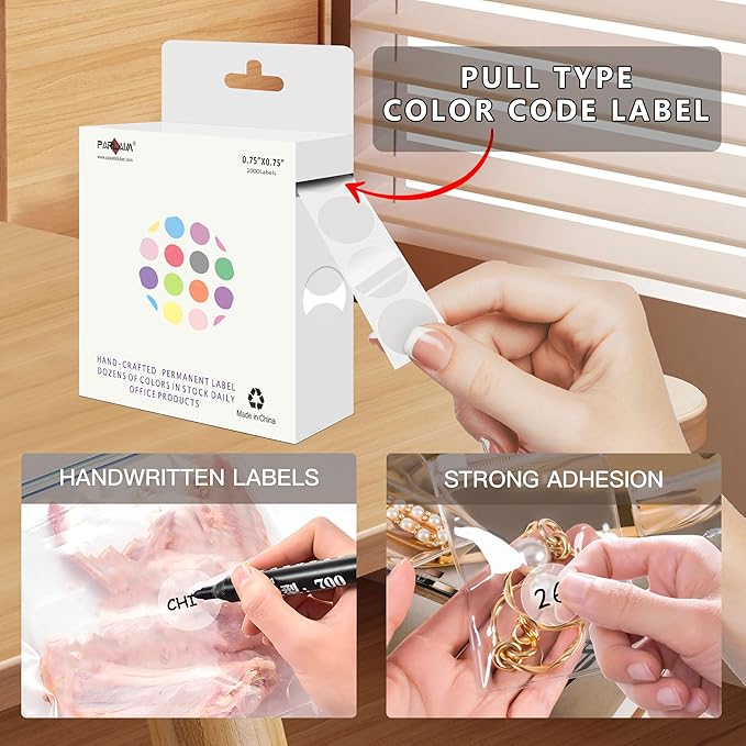 PARLAIM 3/4 Inch Roll Color Coding Labels, 1000 per Roll Round Permanent - Image 3