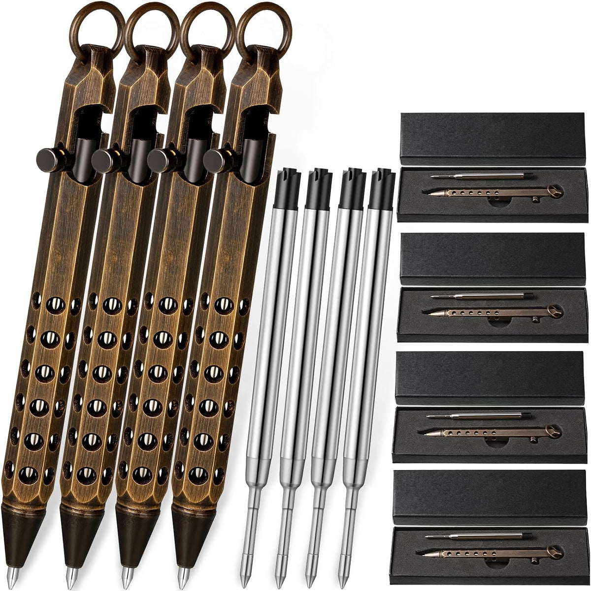Chinco 12 Pcs Bolt Action Pen Sets Gift for Men 4 Hexagon Solid Brass Pens 8 ...