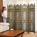 5.75Ft Room Divider Wood Screen, 33Lbs Durable Antiqued Style MDF Carved - Image 2
