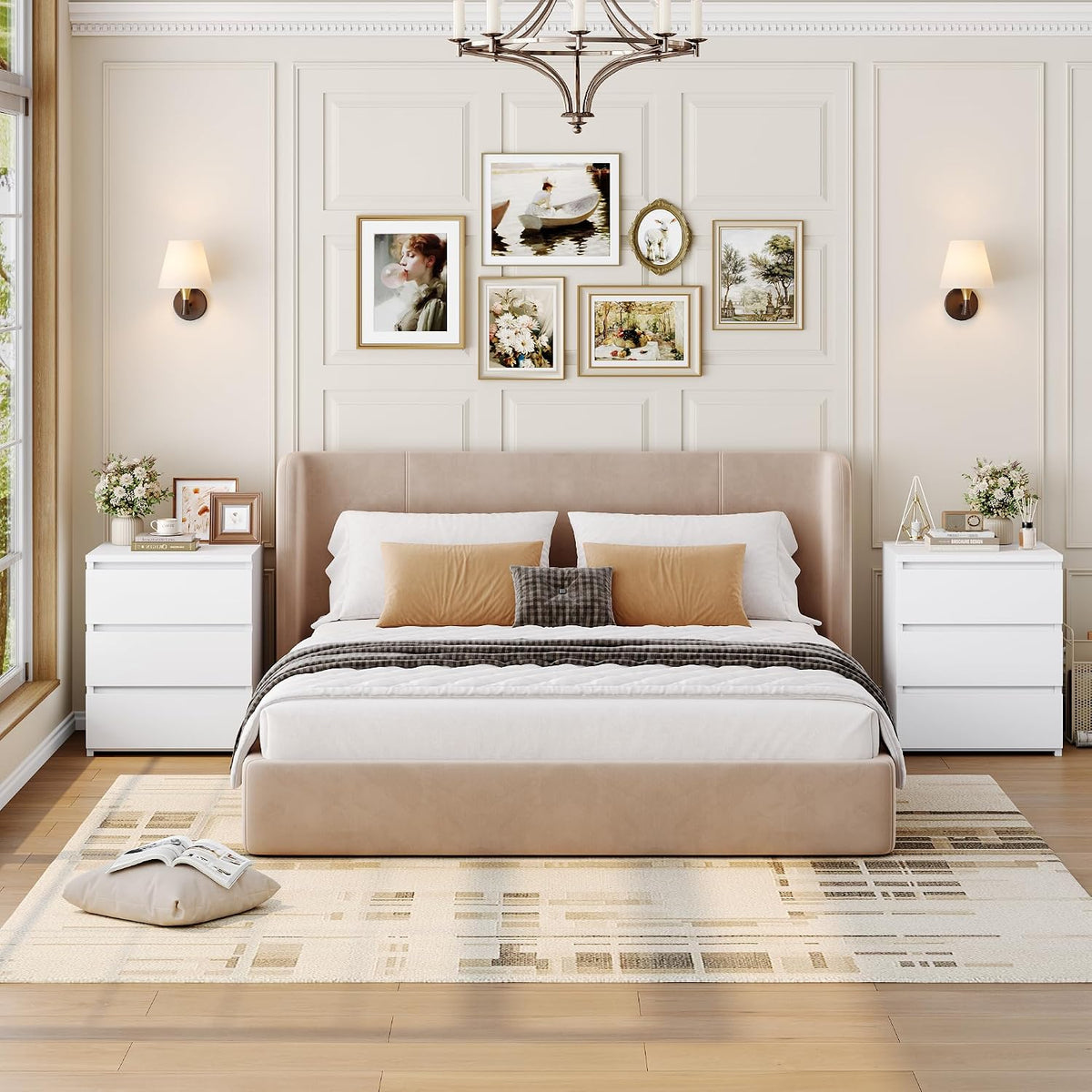 FOTOSOK Nightstands Set of 2, White Nightstand with 3 Drawers for Bedroom