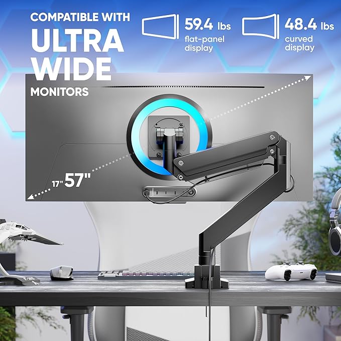 ONKRON Heavy Duty Monitor Arm for 17-57 Inch Screens up to 59.4 lbs, Ultrawide