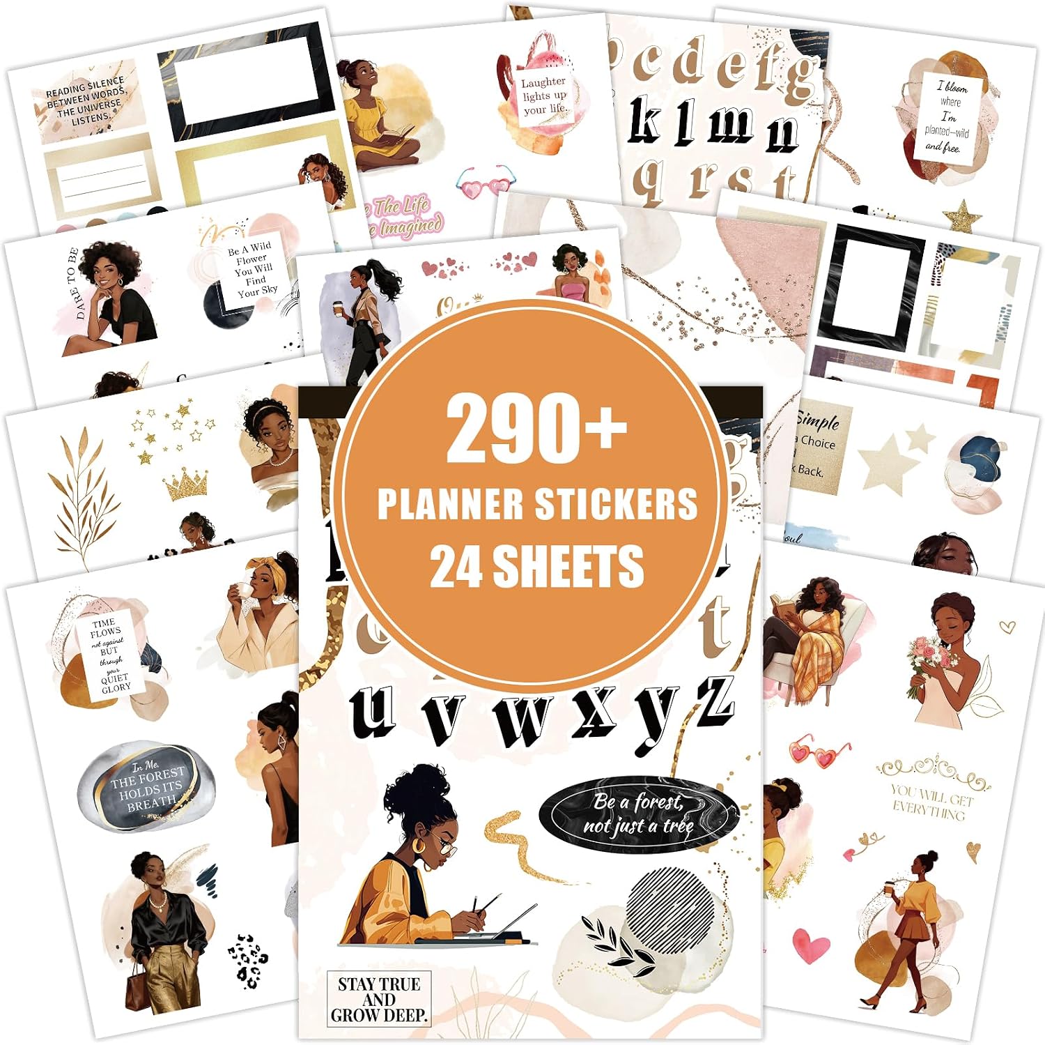 Black Girl Stickers Book - Planner Stickers, Journaling Sticker Decals | Inspirational African American Women Sticker for Adult, for Laptop, Water Bottle, Phone Case, Scrapbook Accessories for Women