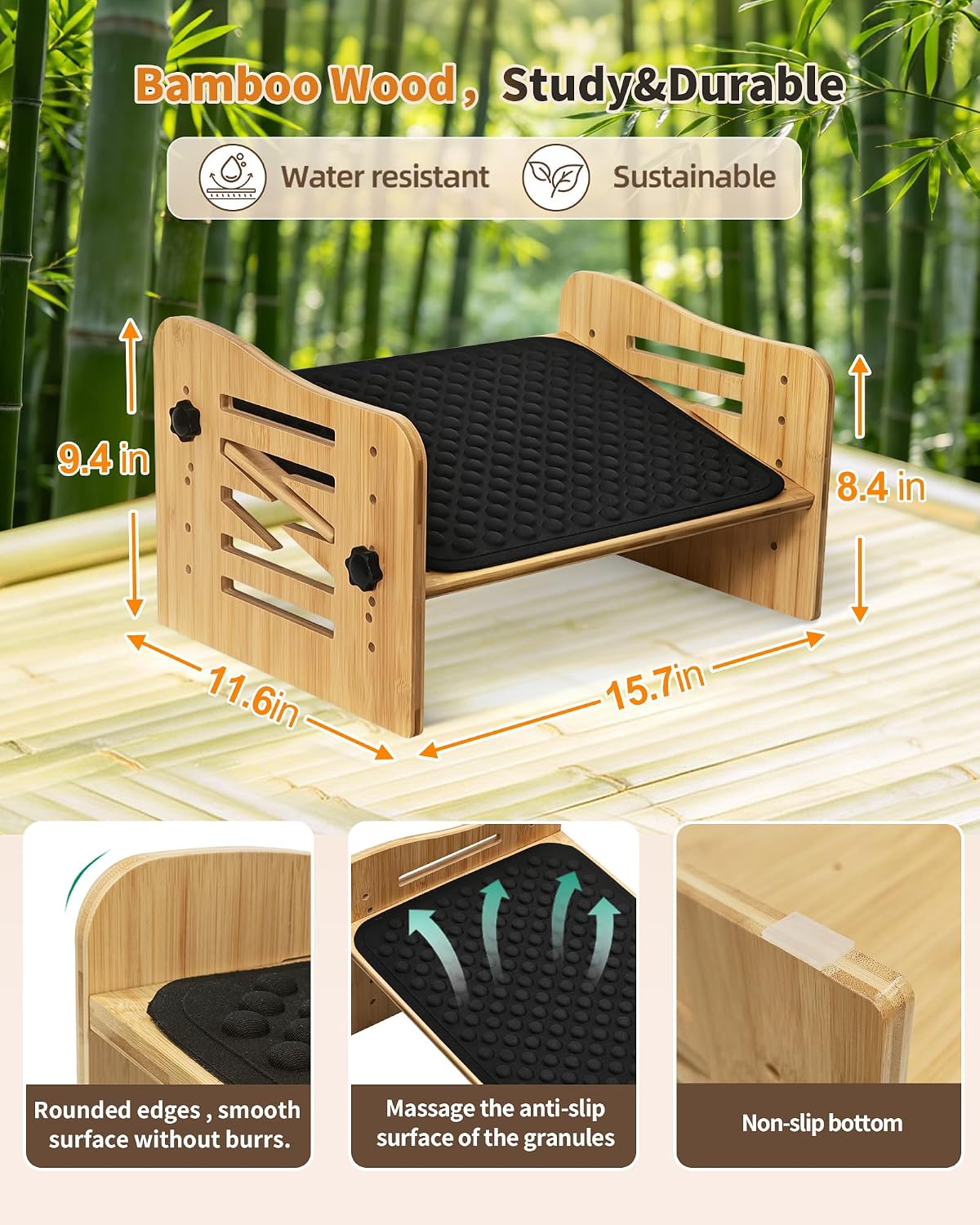 MYPLACE Ergonomic Foot Rest for Under Desk at Work - Bamboo Adjustable Under ...