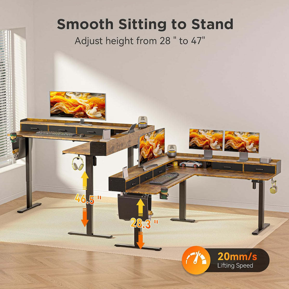WALKINGDESK 75 Inches Height Adjustable L Shaped Standing Desk with 5 Drawers...