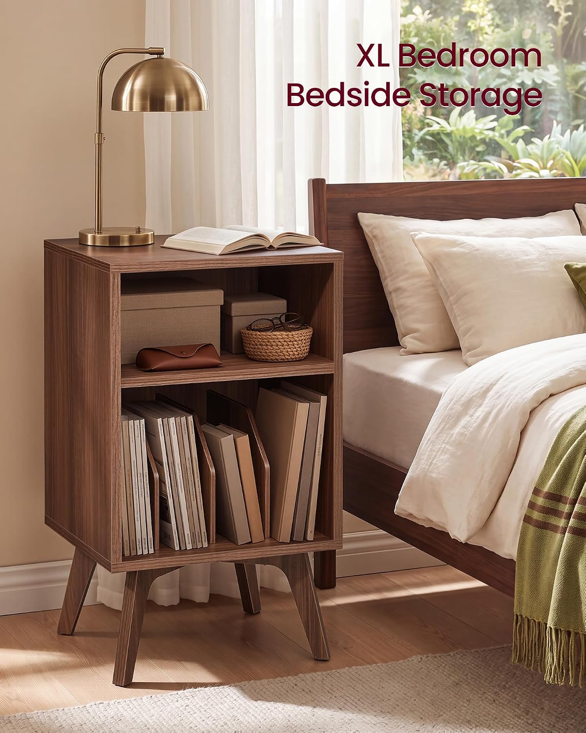 VASAGLE End Table, Mid-Century Record Player Stand, Holds 160 Albums