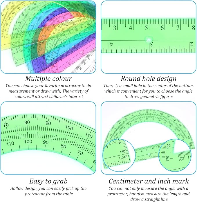 100 Pieces Protractors Bulk Plastic 180 Degrees 6 Inch Translucent Protractors - Image 4