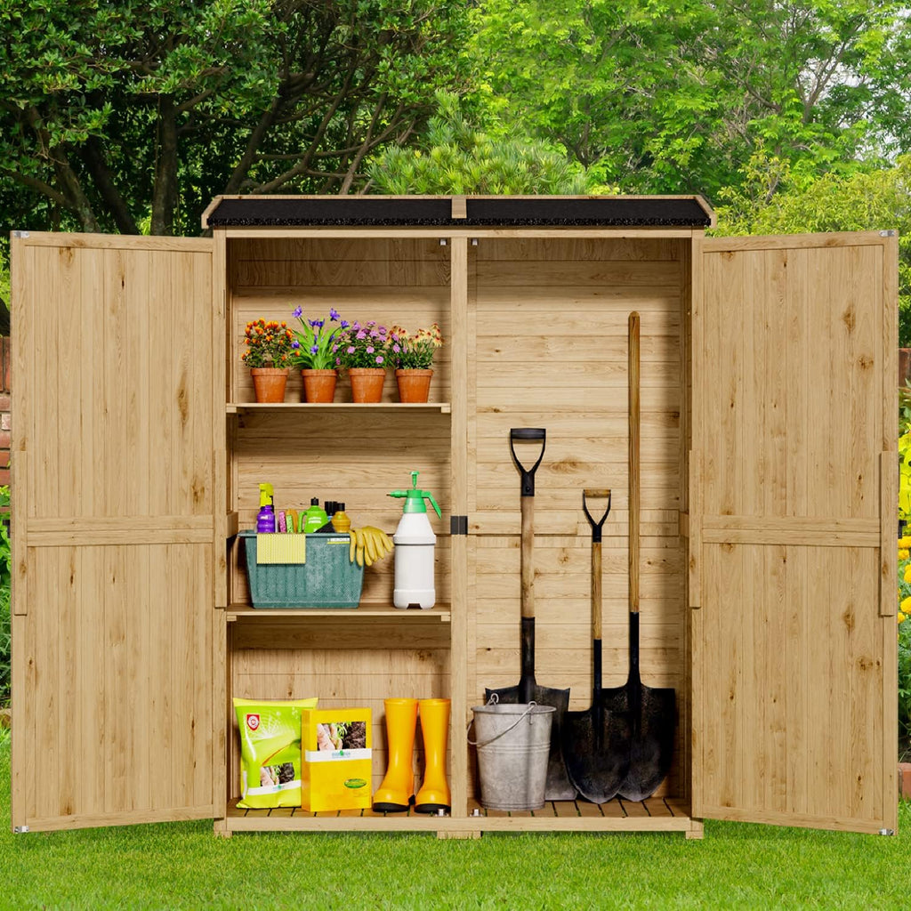 gizoon outdoor cabinet, waterproof roof, double lockable wooden shown in use