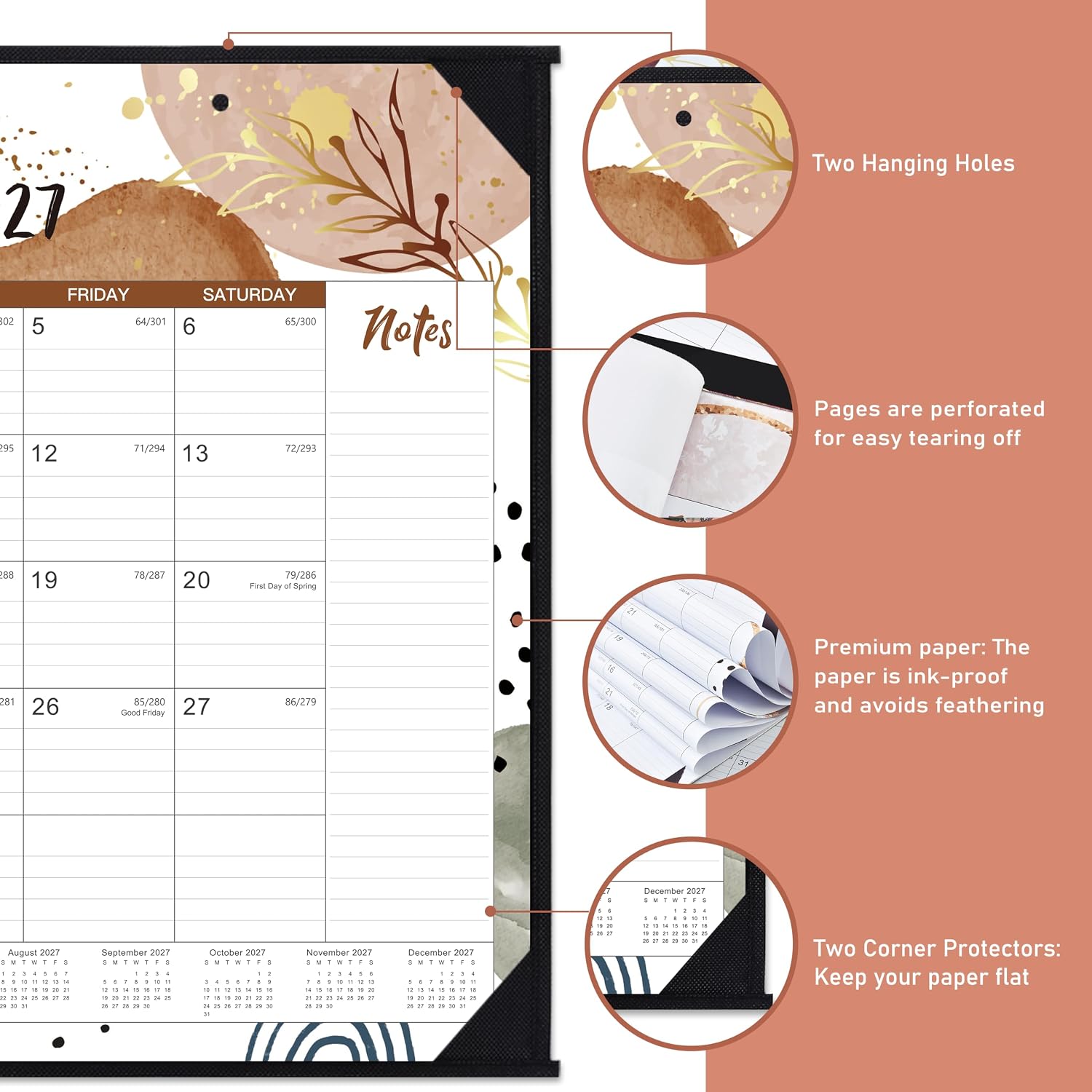 2027 Desk Calendar - Desk Calendar 2027 Large 22x17, Jan. 2027 - Dec. 2027 | Large 2027 Desktop Calendar 22'' x 17'', Corner Protectors,Large Ruled Blocks, Notes Section, for Home, Office Use