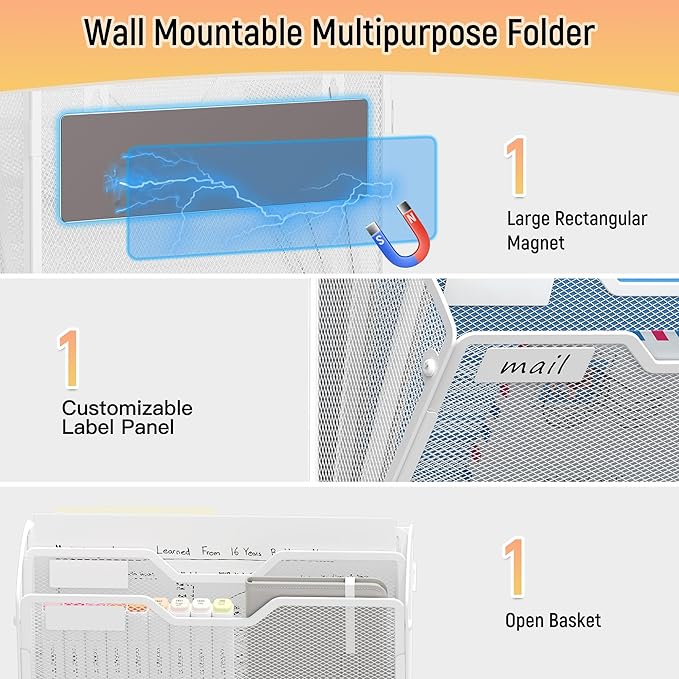 Docnest 3 Tier 3 Pack Magnetic Wall Mounted File Holders, Mesh Letter Organizer - Image 4