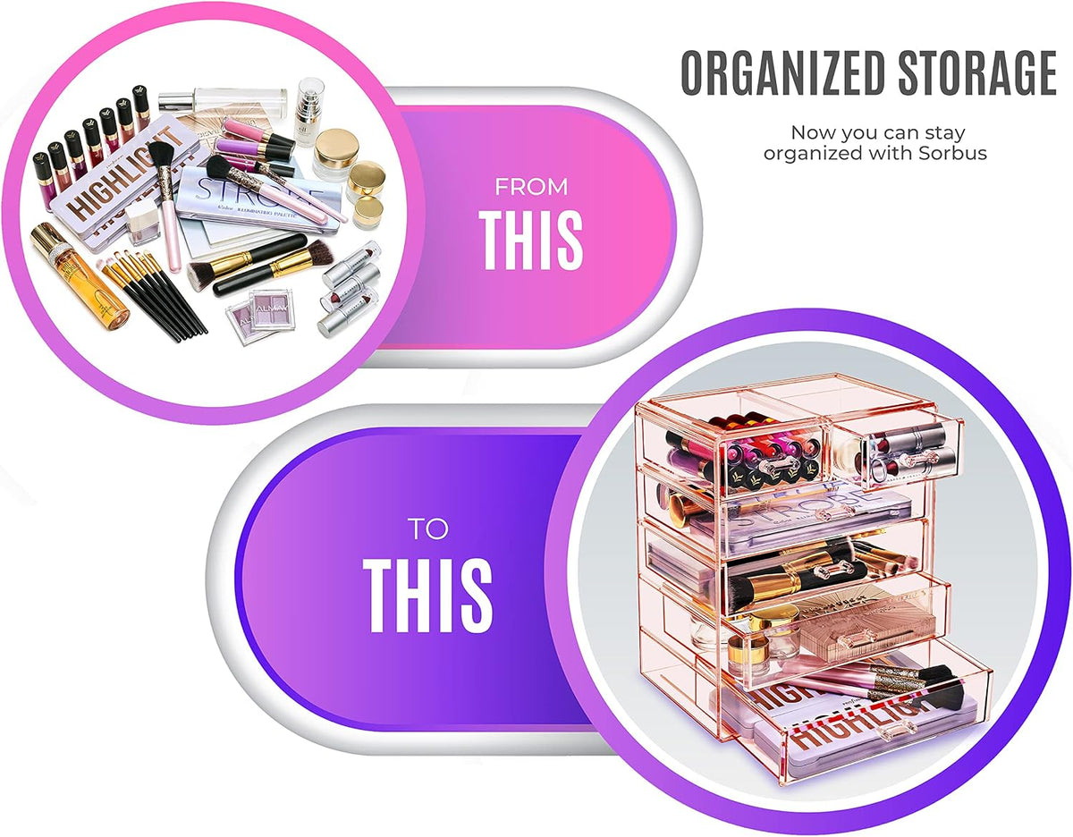Sorbus 6-Drawer Makeup Organizer with Small & Wide Drawers (Pink)